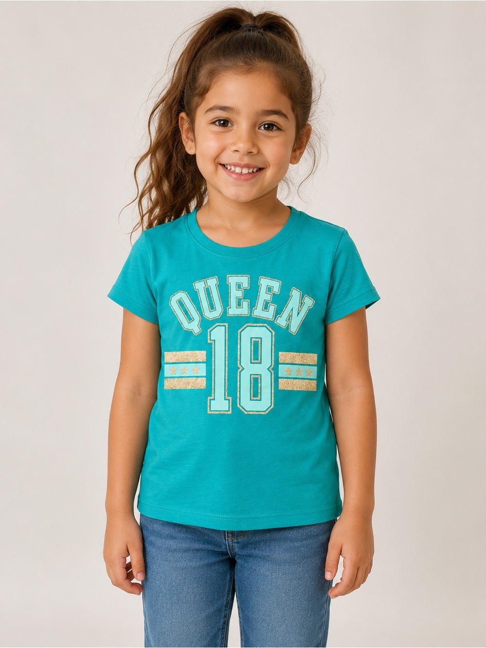 Place Girls Teal "Queen 18" Short Sleeve Tee 5/6Y